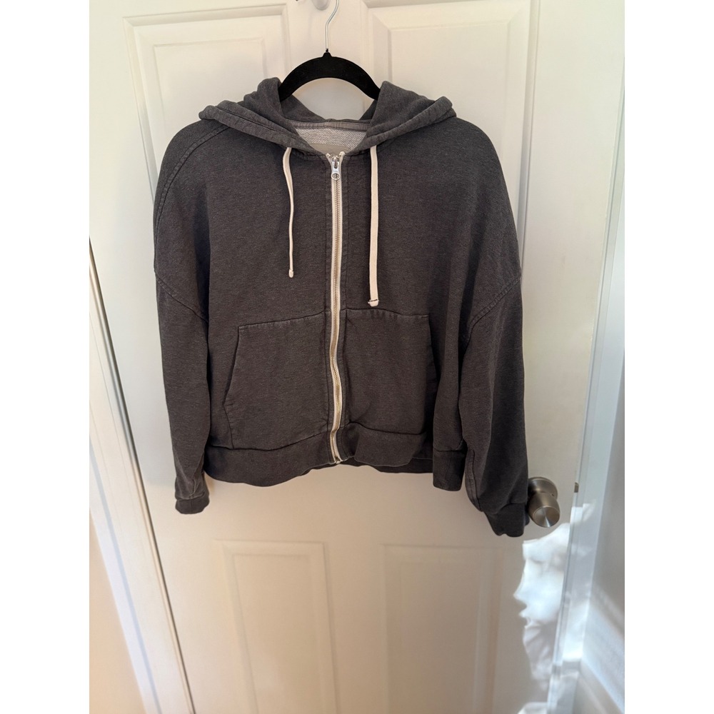 Everlane Organic Cotton Track Zip Hoodie Charcoal Gray Small